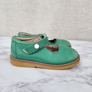 Elephantito Leather Girls Green Mary Jane Shoes with Button Strap